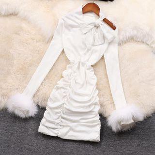 Cold Shoulder Bow Detail Ruched Dress