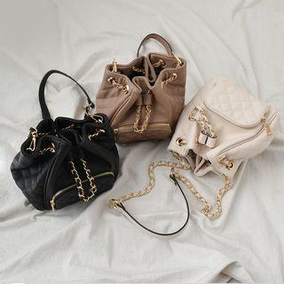 Chain-strap Quilted-panel Bucket Bag