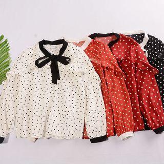 Long-sleeve Dotted Blouse Black - One Size