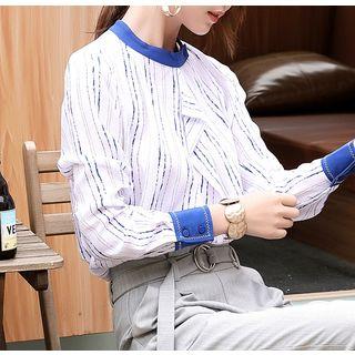 Long-sleeve Contrast Trim Striped Top