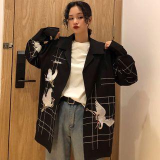 Couple Matching Crane Embroidery Shirt