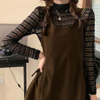 Long-sleeve Perforated Top / Pinafore Dress