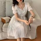 Puff-sleeve Ruffled Chiffon Dress