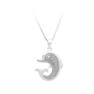 925 Sterling Silver Dolphin Pendant With White Cubic Zircon And Necklace