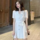 Short-sleeve Mini A-line Shirt Dress White - One Size