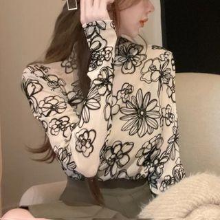 Mock-neck Flower Print Top