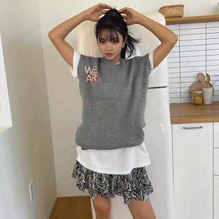 V-neck Lettered Wool Blend Knit Vest