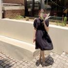 Puff-sleeve Pintuck-panel A-line Dress With Sash