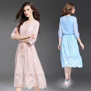 Lace Elbow-sleeve Midi Dress