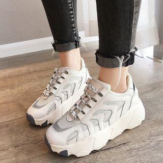 Iridescent Panel Faux Leather Chunky Sneakers