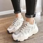 Iridescent Panel Faux Leather Chunky Sneakers