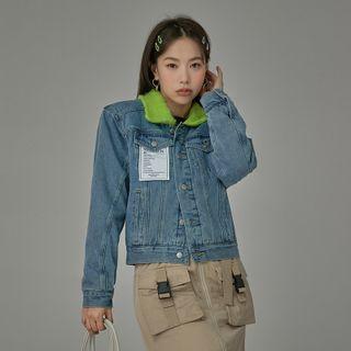 [no One Else] Contrast-collar Denim Jacket Blue - One Size
