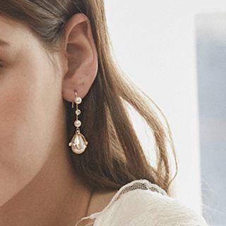 925 Silver Plating Faux Pearl Dangle Earring Gold - One Size