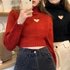 Heart-cutout Cropped Turtleneck Sweater