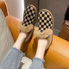 Fluffy Trim Checkered Ankle Boots