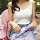 Spaghetti-strap Lace-detail Knit Top