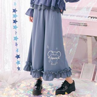 Print Ruffle Wide Leg Pants