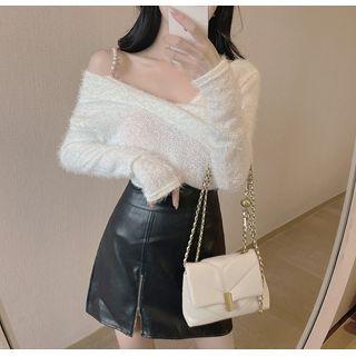 Cold-shoulder Faux Pearl Sweater / Mini Pencil Skirt