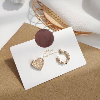 Non-matching Faux Pearl Rhinestone Heart Earring