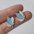 Butterfly Glaze Earring B-274 - 1 Pair - Blue & White - One Size