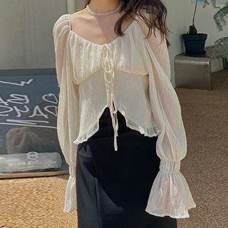 Short-sleeve / Flare-sleeve Chiffon Top