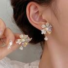 Rhinestone Floral Drop Earring 1 Pair - Silver Needle - Gold - One Size