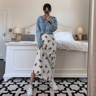 Hooded Cropped Denim Jacket Light Blue - One Size
