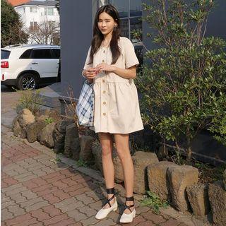 Plain Buttoned Short Sleeve Dress