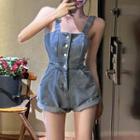 Sleeveless Button-up Denim Romper