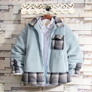 Plaid Trim Fleece Zip Jacket