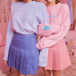 Pink Cafe Lettering Graphic Sweatshirt