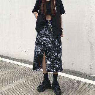 Tie-dyed Slit-front High-waist Midi Skirt