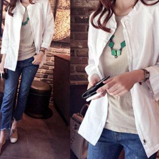 3/4-sleeve Linen Blend Zip-up Jacket