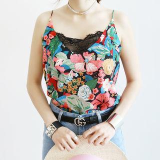 Lace-trim Floral Pattern Camisole Top