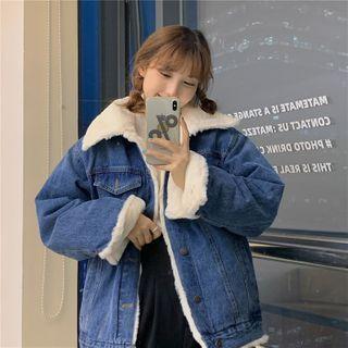Long-sleeve Fleece Denim Jacket As Shown In Figure - One Size