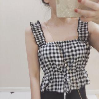 Check Sleeveless Smocked Top