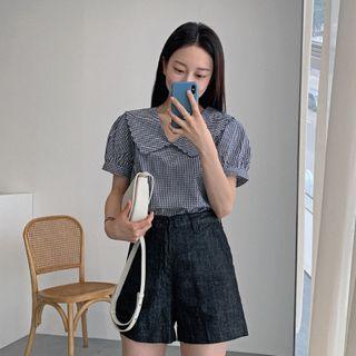 Collar-detail Checked Top
