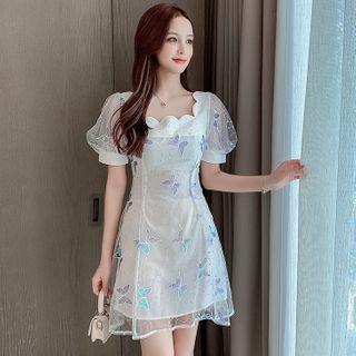 Butterfly Embroidered Short-sleeve Mini A-line Dress