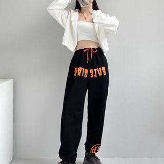 Crop Zip Hoodie / Lettering Sweatpants