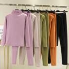 Set: Letter Embroidered Long-sleeve Top + Skinny Pants