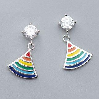 925 Sterling Silver Fan-shaped Drop Earring 1 Pair - S925 Silver - One Size