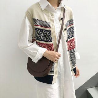 Patterned Buttoned Knit Vest As Shown In Figure - One Size