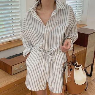 Striped Shirt Romper Stripes - Gray & White - One Size