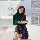 Turtle-neck Fluffy Ribbed Sweater