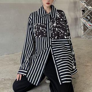 Striped Panel Shirt Black - One Size