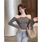 Long-sleeve Cold Shoulder Print T-shirt
