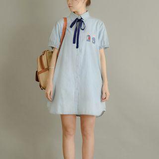 Bow Accent Short-sleeve Shirt Dress