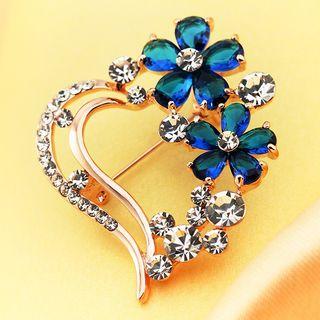 Faux Crystal Flower Alloy Heart Brooch As Shown In Figure - One Size