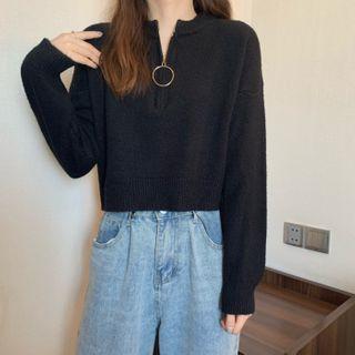 Plain Half-zip Knit Top
