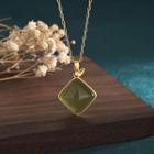 Square Faux Gemstone Pendant Alloy Necklace 1 Pc - Cp408 - Green - One Size